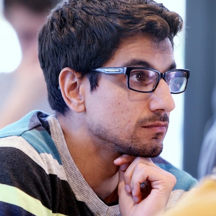 Kenny Easwaran in 2018, listening during a seminar at Princeton